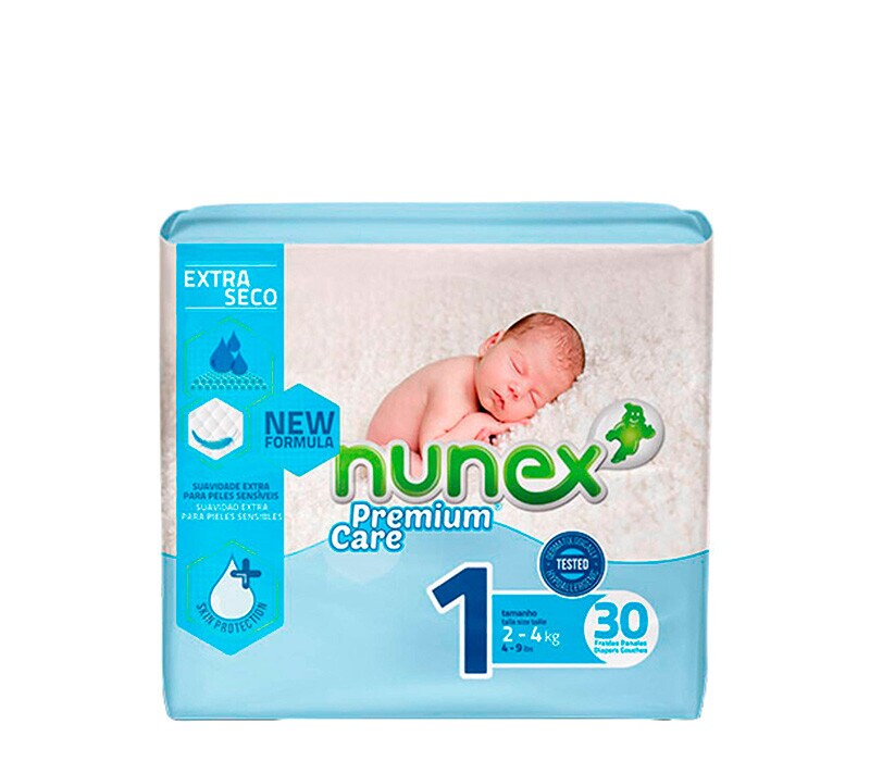 Nunex Fraldas Premium Care T1 embalagem 30 unidades