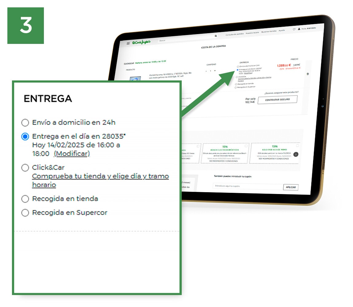 Entrega en el día · Paso 3