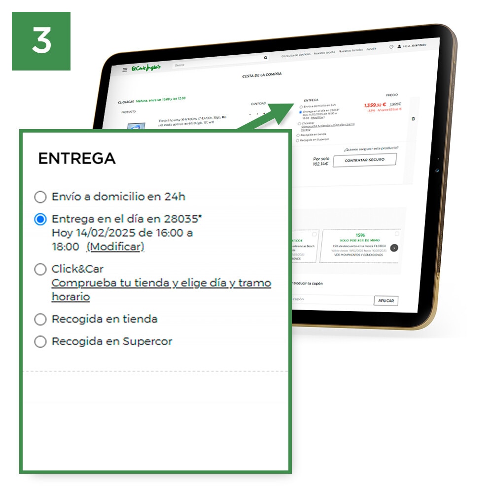 Entrega en el día · Paso 3