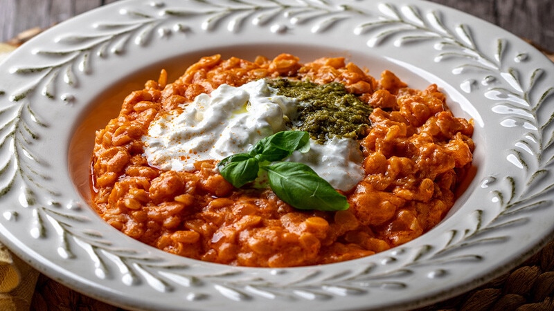 Risonni de Tomate, Burrata e Pesto