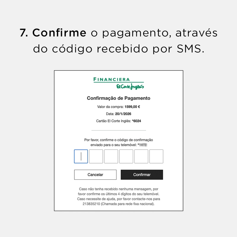 7. Confirme o pagamento, através do código recebido por SMS.
