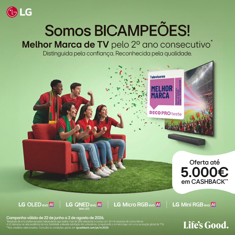 Receba até 5000€ de cashback, na compra de uma TV LG, modelos elegíveis.
