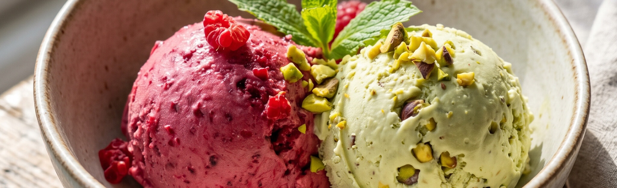 Gelado de Pistáchio e Gelado de Framboesa