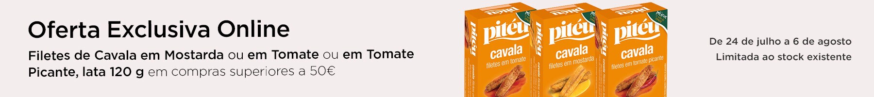 Exclusivo online, oferta Coresa Filetes de Cavala em Mostarda OU em Tomate OU em Tomate Picante lata 120 g em compras superiores a 50€
