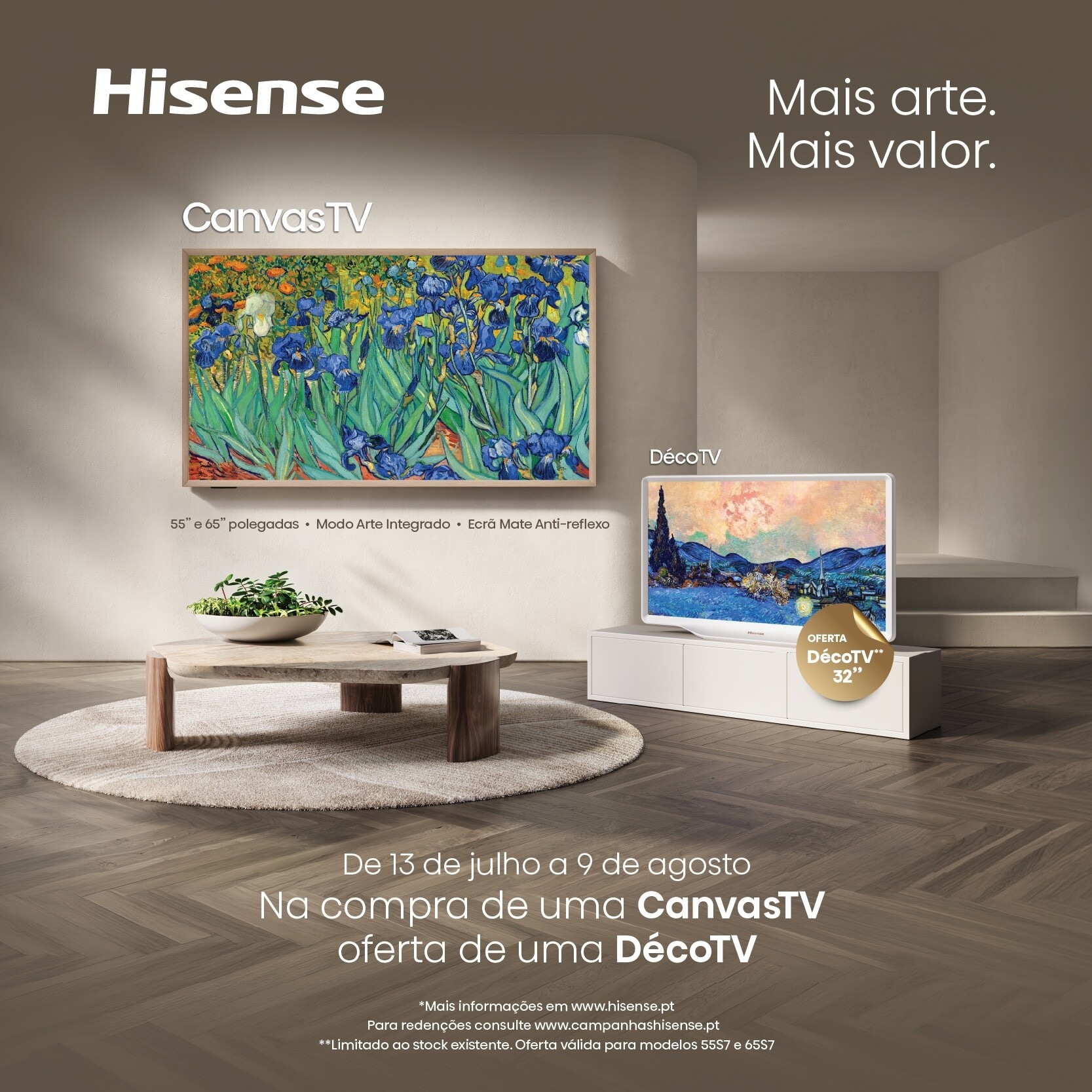 Na compra de uma Hisense Canvas TV, receba de oferta uma DécoTV