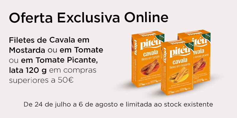 Exclusivo online, oferta Coresa Filetes de Cavala em Mostarda OU em Tomate OU em Tomate Picante lata 120 g em compras superiores a 50€