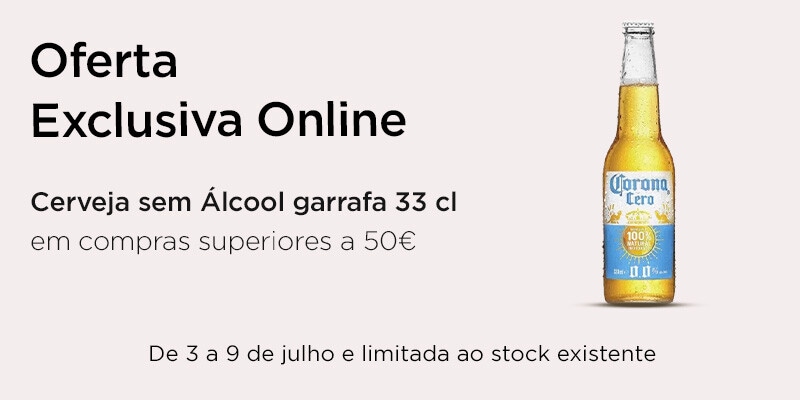 Exclusivo online, oferta Corona Cero Cerveja sem Álcool garrafa 33 cl em compras superiores a 50€