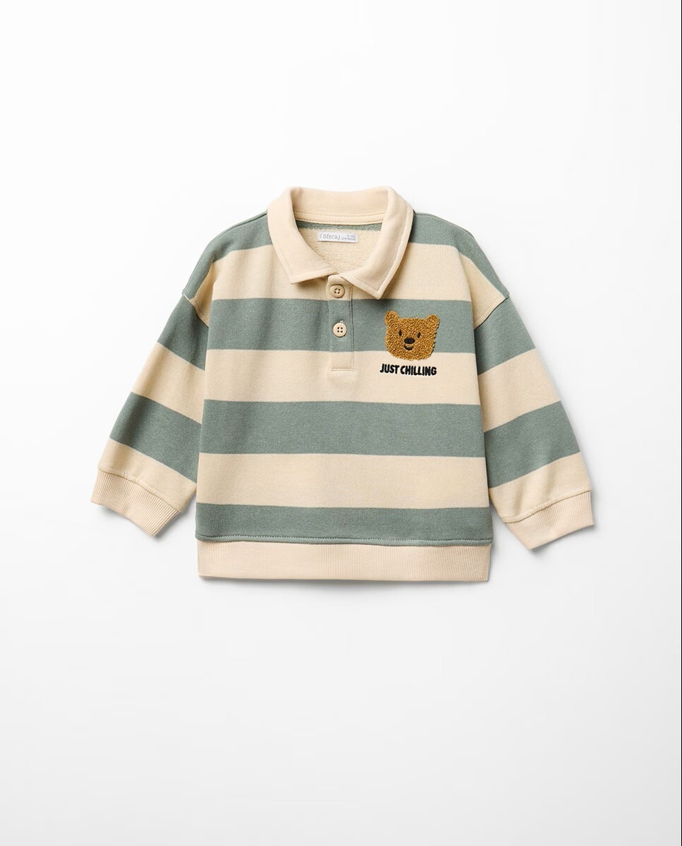 Imagem 0 de Sweatshirt às Riscas com Colarinho de Polo