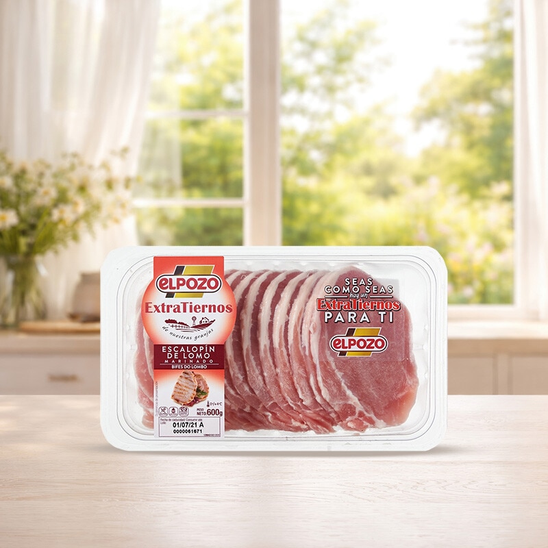 elpozo Escalopes de Lombo de Porco Extra Tenros sem Glúten e sem Lactose embalagem| 600 g