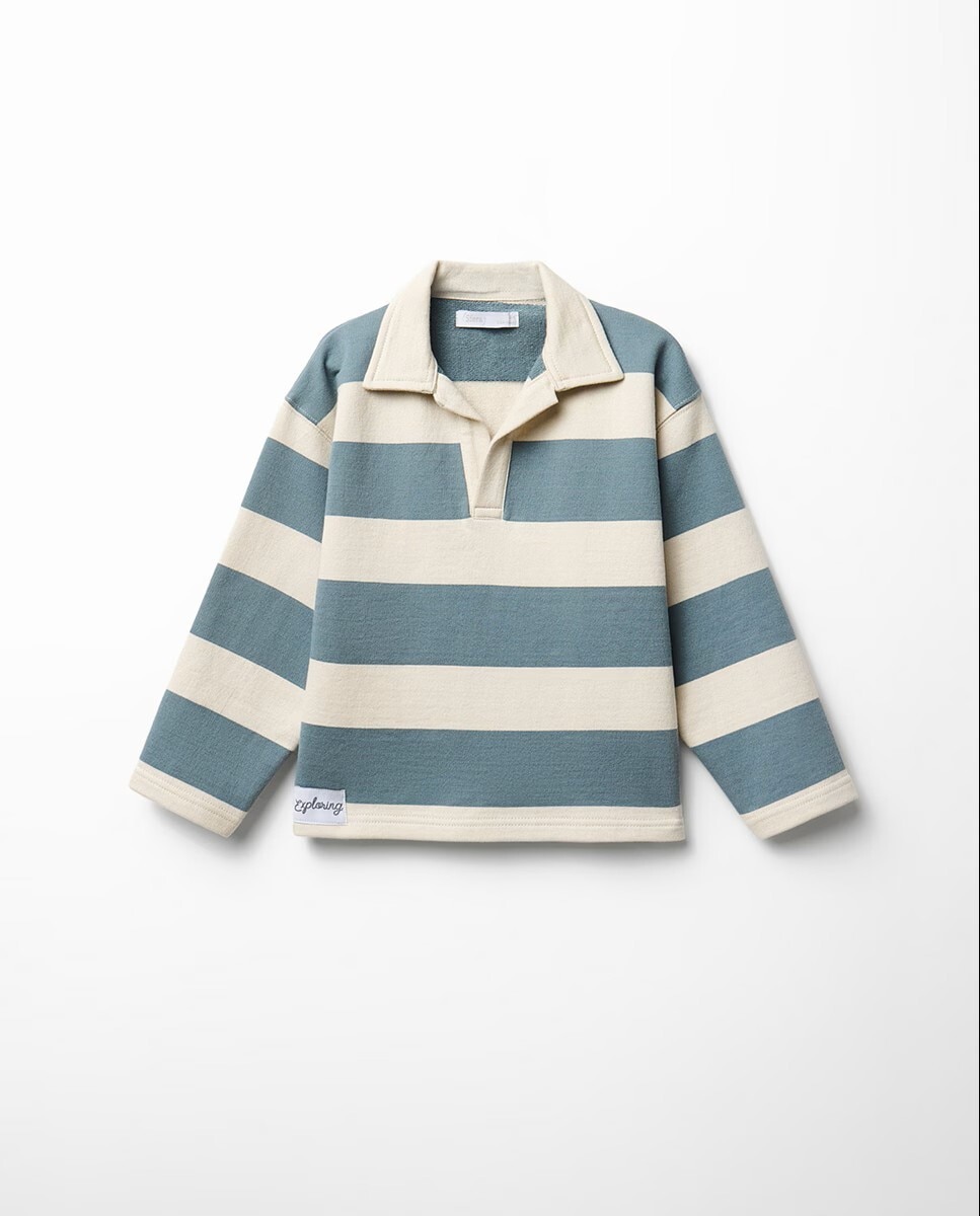 Imagem 0 de Sweatshirt às Riscas com Colarinho de Polo