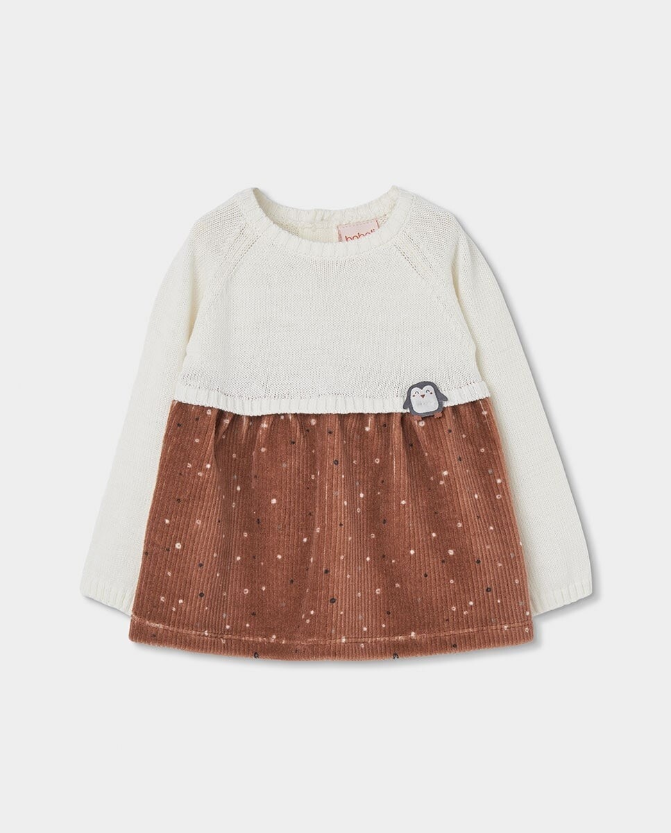 Imagem 0 de Vestido de Tricotosa para Bebé de Manga Comprida com Gola Redonda