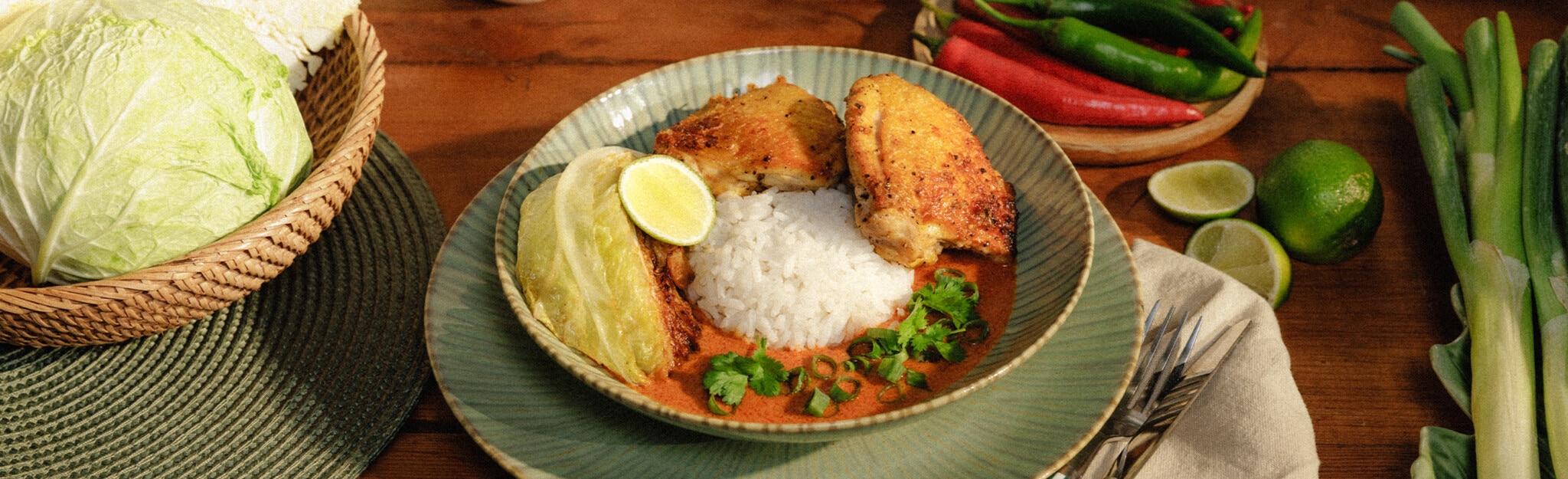 Caril Thai e Couve Grelhada
