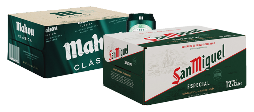 Mahou y San Miguel Cerveza rubia nacional pack 12 latas 33 cl.