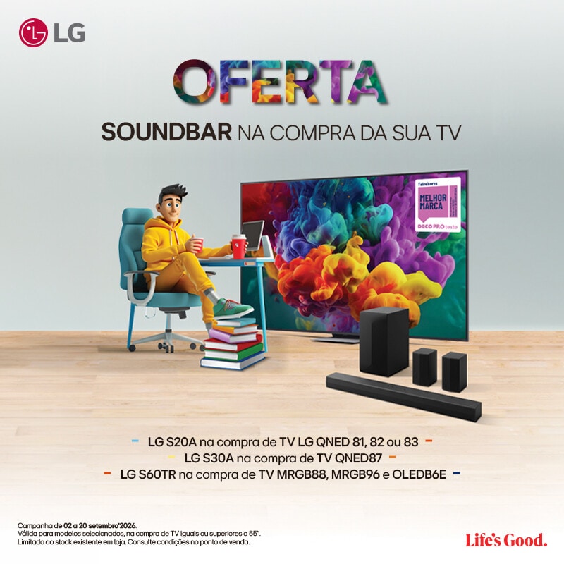 Campanha LG - Na compra de uma TV LG QNED | MRGB | OLED, receba de oferta uma Soundbar.