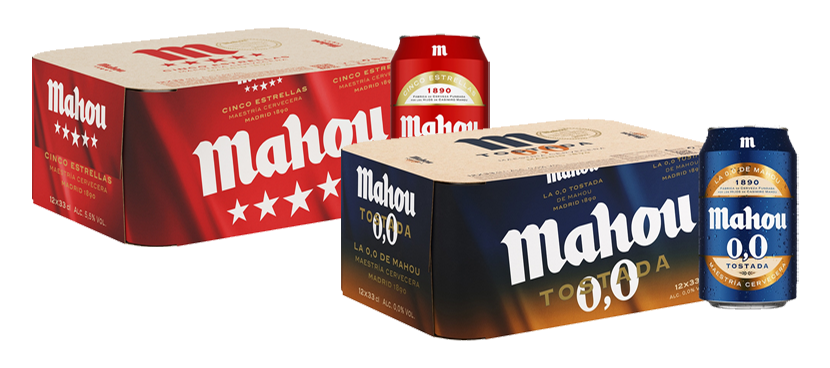 Mahou Cerveza rubia nacional con alcohol y sin alcohol pack 12 latas 33 cl.