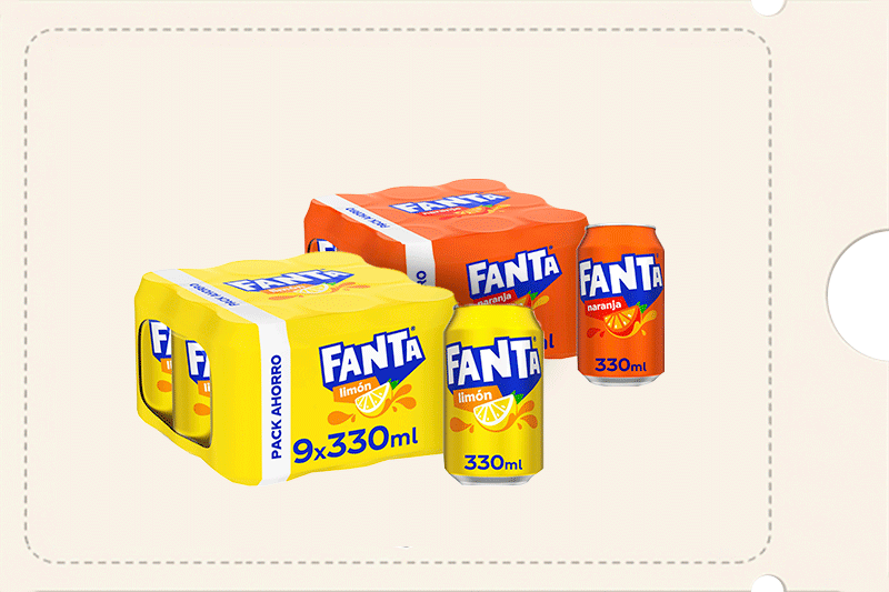 Compra 2 packs de Fanta de naranja o de limón de 9 latas por 10,44€. Introduce código FANTADTO. Exclusivo online
