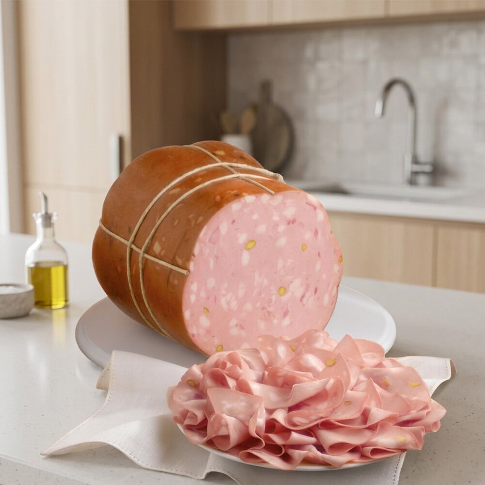 Mortadela italiana IGP Bolonia al corte