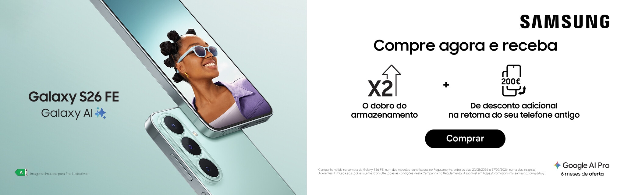 Samsung Galaxy S26 FE - 200€ de desconto adicional na retoma do seu telefone antigo