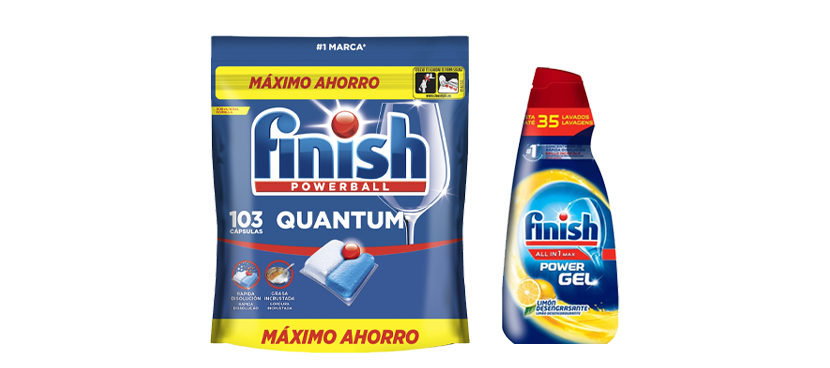 Finish Detergente líquido y en pastillas