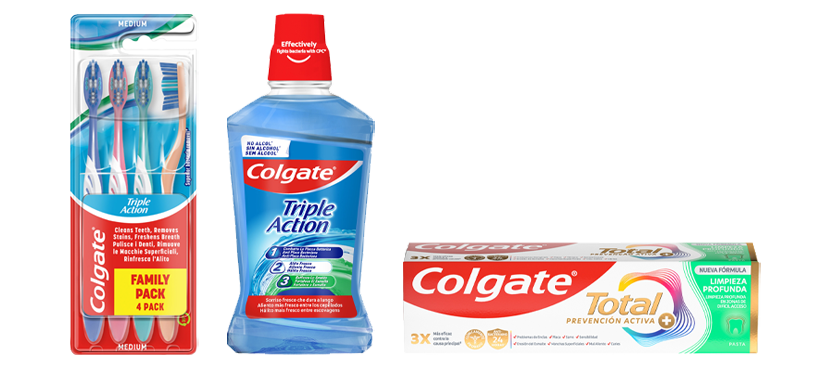 Colgate Pasta, cepillo de dientes y enjuague bucal