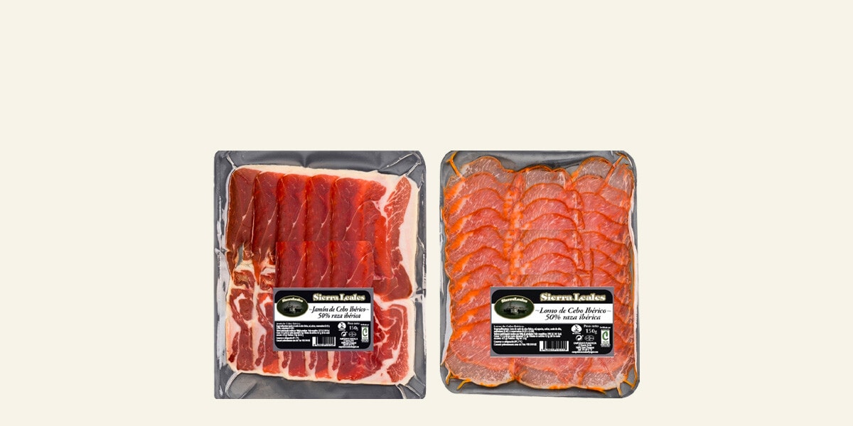 Jamón, paleta y lomo de cebo ibérico 50% raza ibérica Sierra Leales