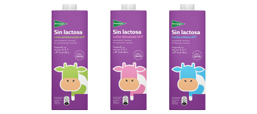 El Corte Inglés Leche sin lactosa entera, semidesnatada y desnatada