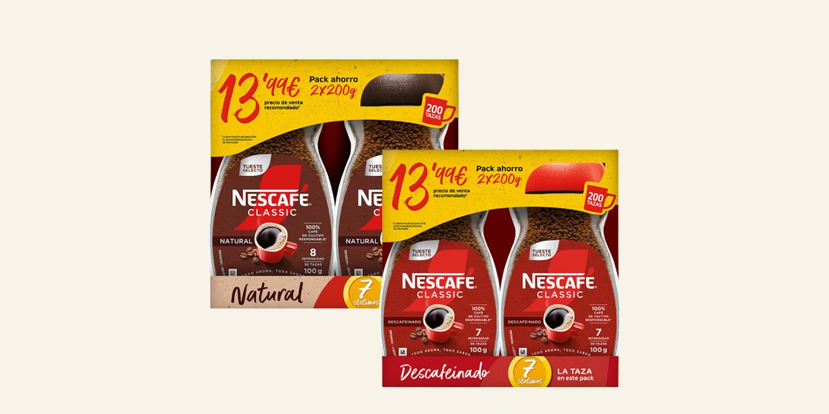 Café soluble natural y descafeinado Nescafé Classic 
