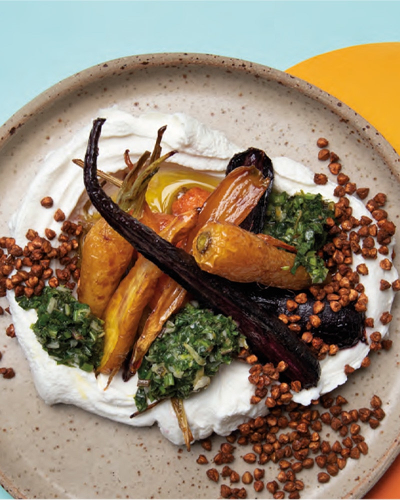 Labneh, cenoura e chimichurri