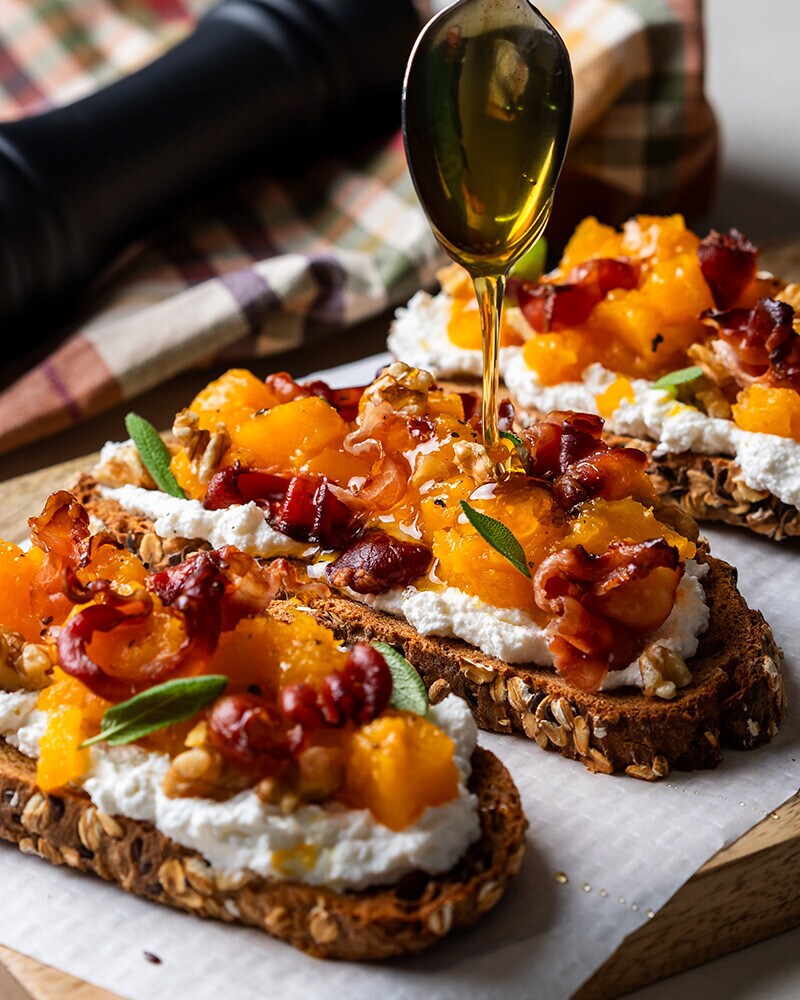 Bruschetta de Abóbora, Ricotta e Bacon