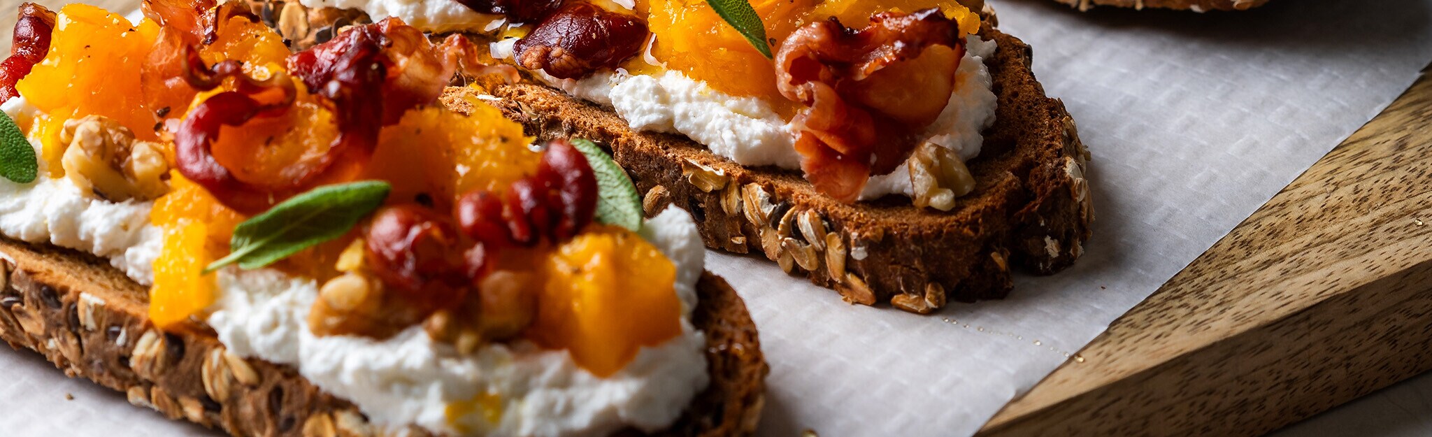 Bruschetta de Abóbora, Ricotta e Bacon