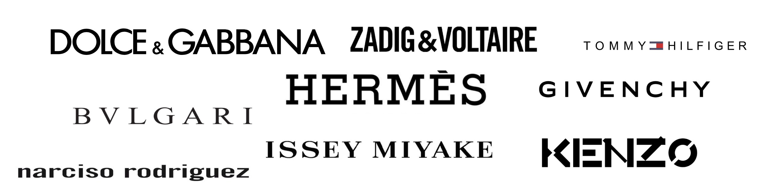 Dolce &amp; Gabbana, Bvlgari, Hermès, Narciso Rodriguez, Zadig &amp; Voltaire, Issey Miyake, Tommy Hilfiger, Givenchy e Kenzo