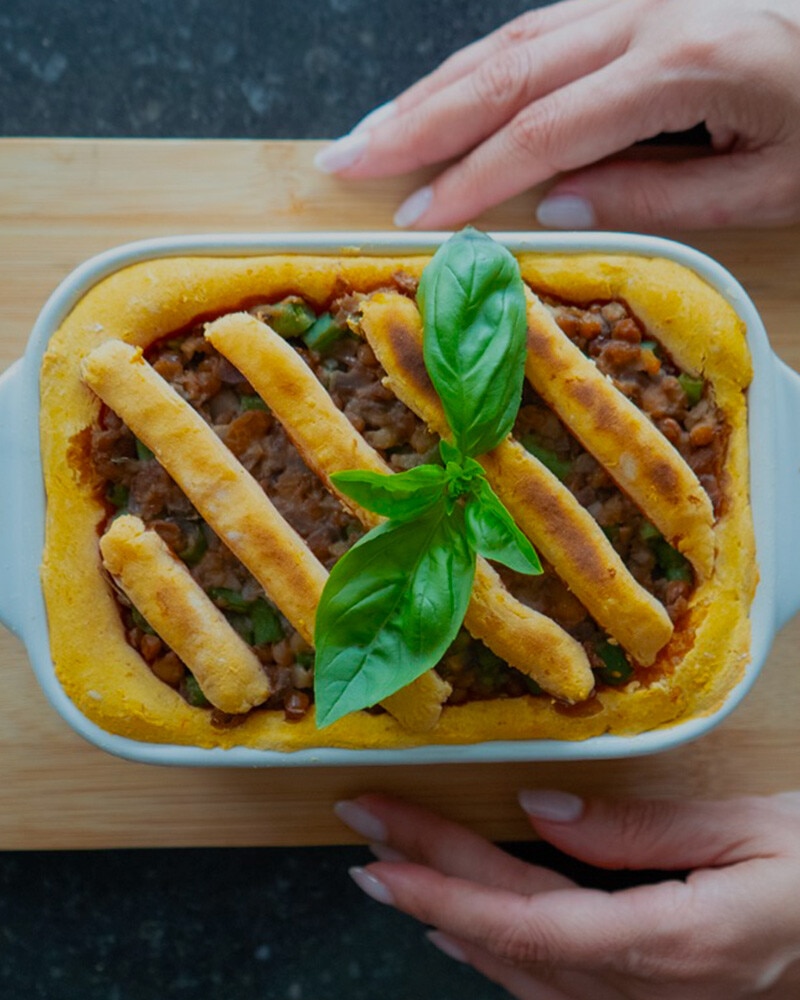 Empada de araruta e lentilhas