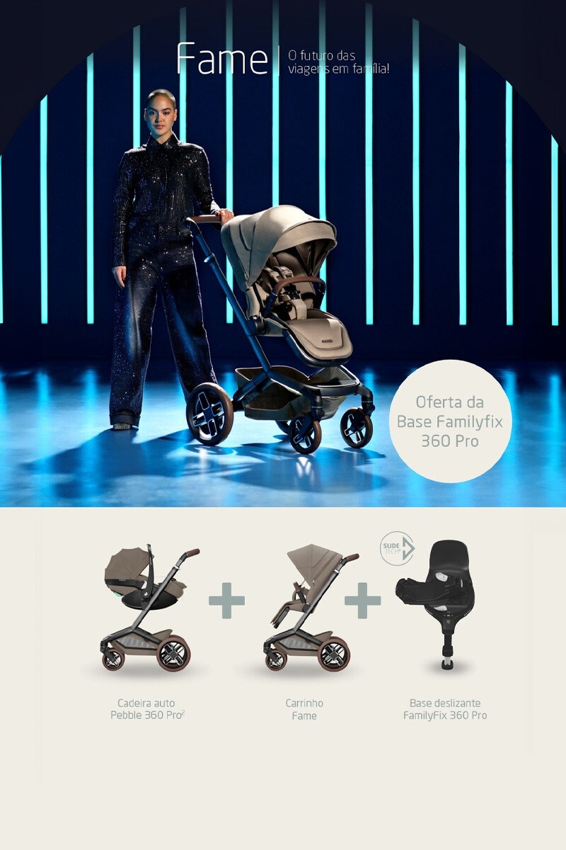 Na compra de 1 carrinho de passeio Fame + cadeira Auto Pebble 360 Pro  + base 360 pro Family, oferta da base. 
