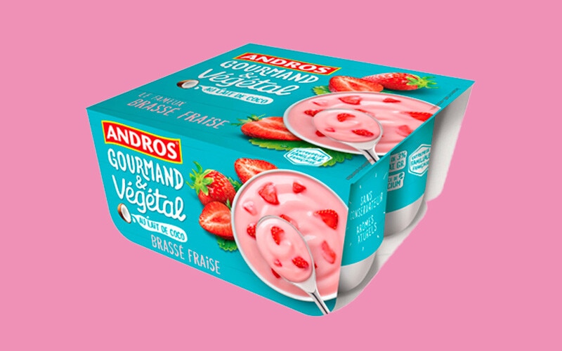Exclusivo Online, oferta Andros Sobremesa Gourmand &amp; Végétal Leite de Coco Morango 4 x 100 g na compra de uma unidade assinalada Andros - 27 de junho a 10 de julho