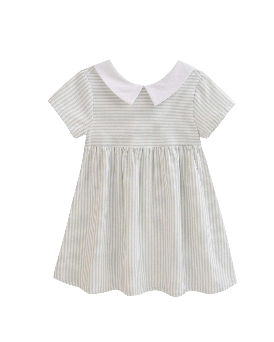 Imagem 0 de Vestido Infantil Às Riscas em Verde Pastel e Branco com Costas em V e Laço