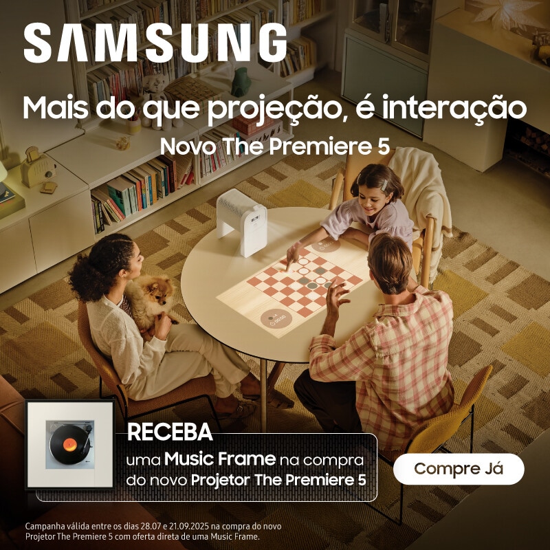 Campanha Samsung - Compre um projetor Premiere e receba de oferta uma soundbar Music Frame