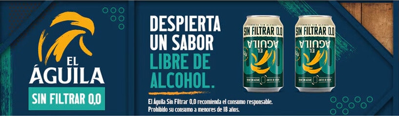 HOY DE REGALO 2 LATAS EL AGUILA cerveza rubia especial sin flitrar 0,0, 33 cl Por compras superiores a 15€ en selección de snacks, aperitivos, frutos secos y pizzas
