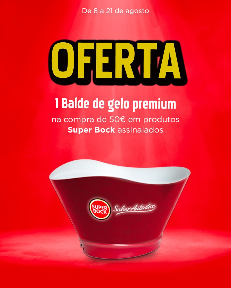 Exclusivo Online, oferta Balde de Gelo Super Bock na compra de 50€ em produtos Super Bock, assinalados. - 8 a 21 de agosto