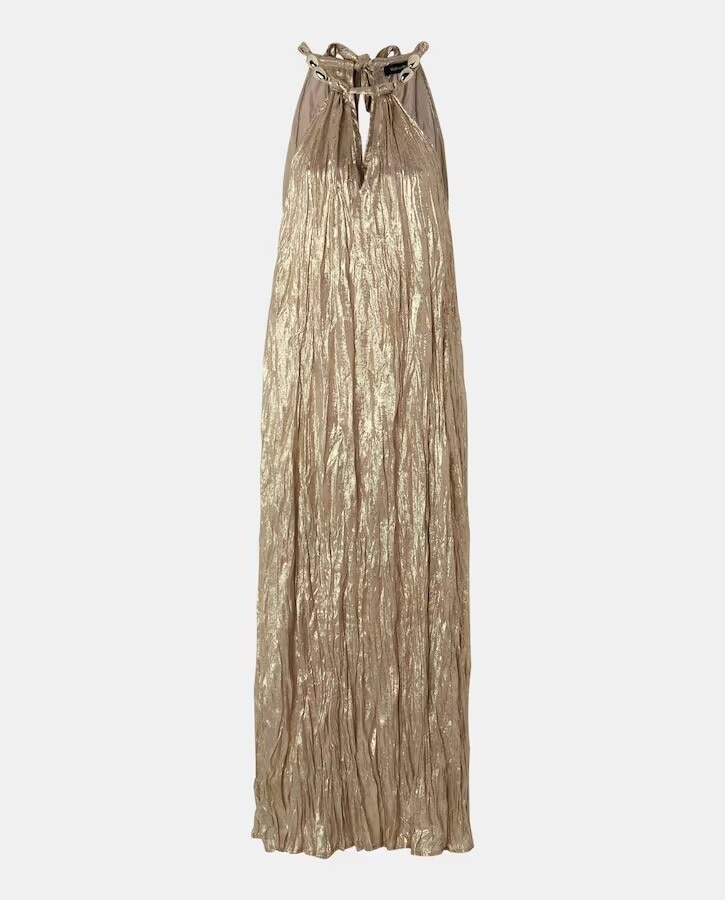 Imagem 0 de Vestido Midi Halter sem Mangas com Detalhe de Nó e Brilhantes