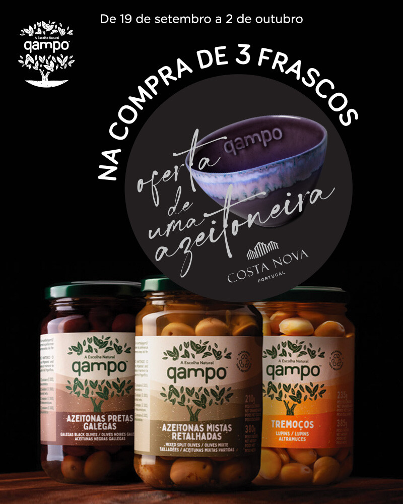 Qampo - Na compra de 3 frascos de azeitonas Qampo, oferta de azeitoneira.