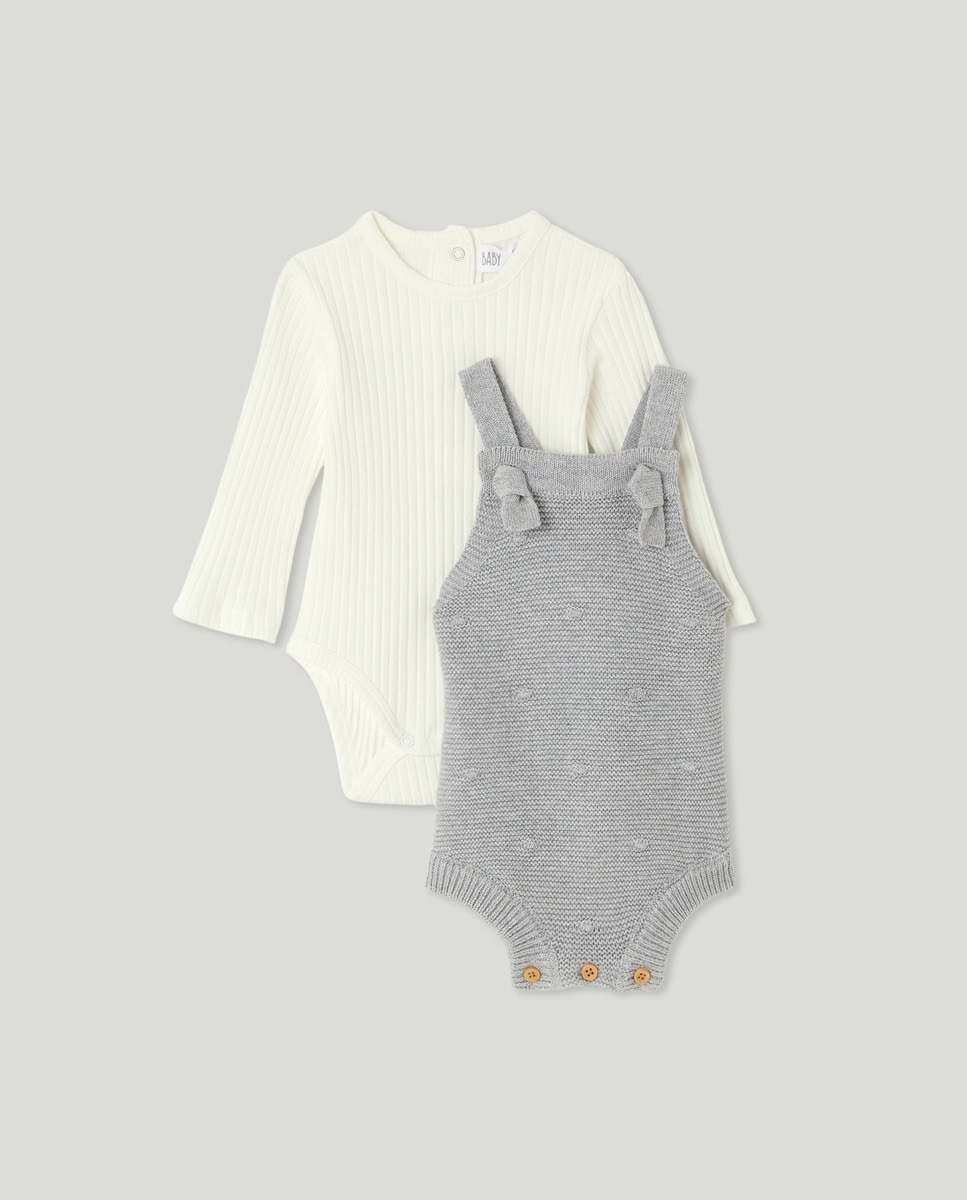 Imagem 0 de Conjunto de Jardineiras de Tricot + Body de Bebé