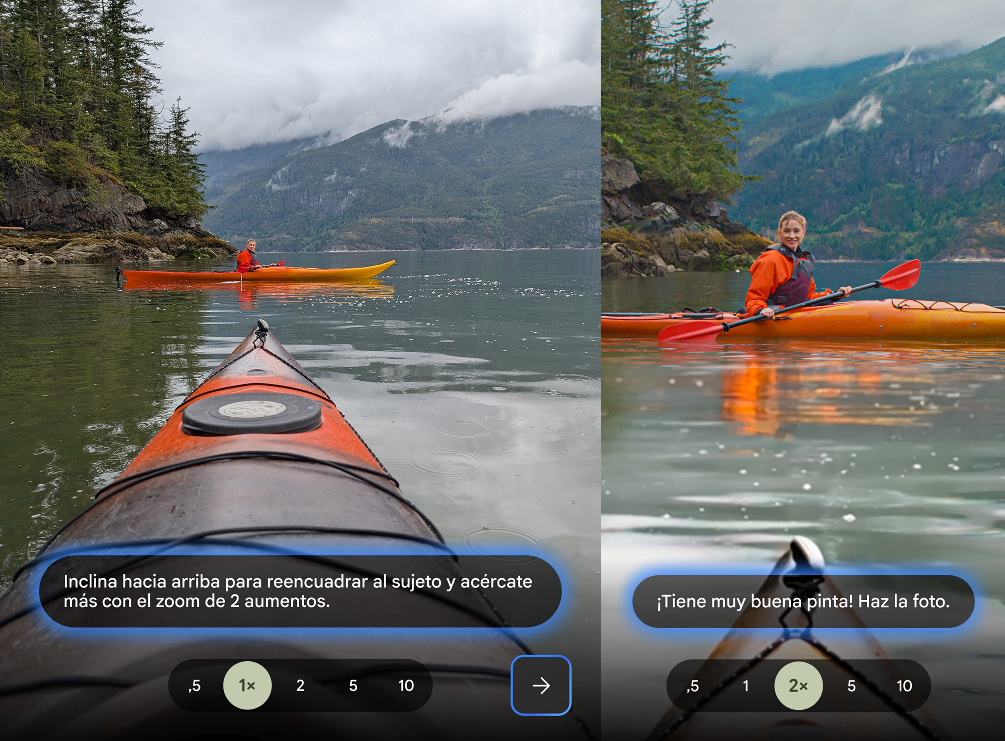 Asistente de Cámara utiliza inteligencia artificial para sugerirte el mejor ángulo, iluminación y modo al tomar tus fotos.