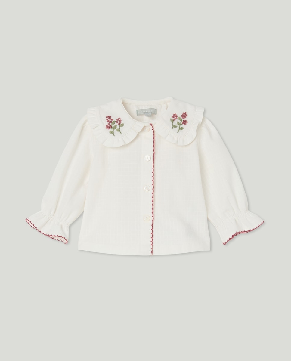 Imagem 0 de Blusa de Manga Comprida de Bebé com Estrutura, Gola Grande com Bordado à Mão e Laço