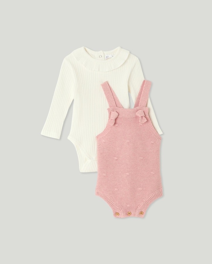 Imagem 0 de Conjunto de Jardineiras de Tricot + Body de Bebé