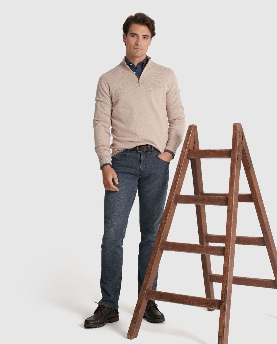 Imagem 0 de Camisola em Malha de Manga Comprida com Fecho Zip na Gola