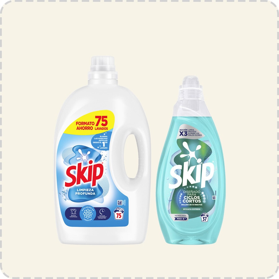 40% de descuento por compra superior a 2 uds en detergente Skip. Introduce cupón SKIPDTO. Exclusivo Online.