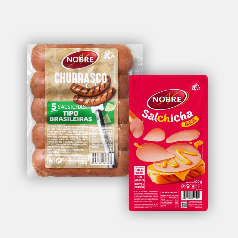 Exclusivo Online, oferta Nobre Salchicha 100 g e Salsichas tipo brasileira 220 g na compra de 2 unidades Nobre, assinaladas, iguais ou combinadas - 17 a 30 de outubro