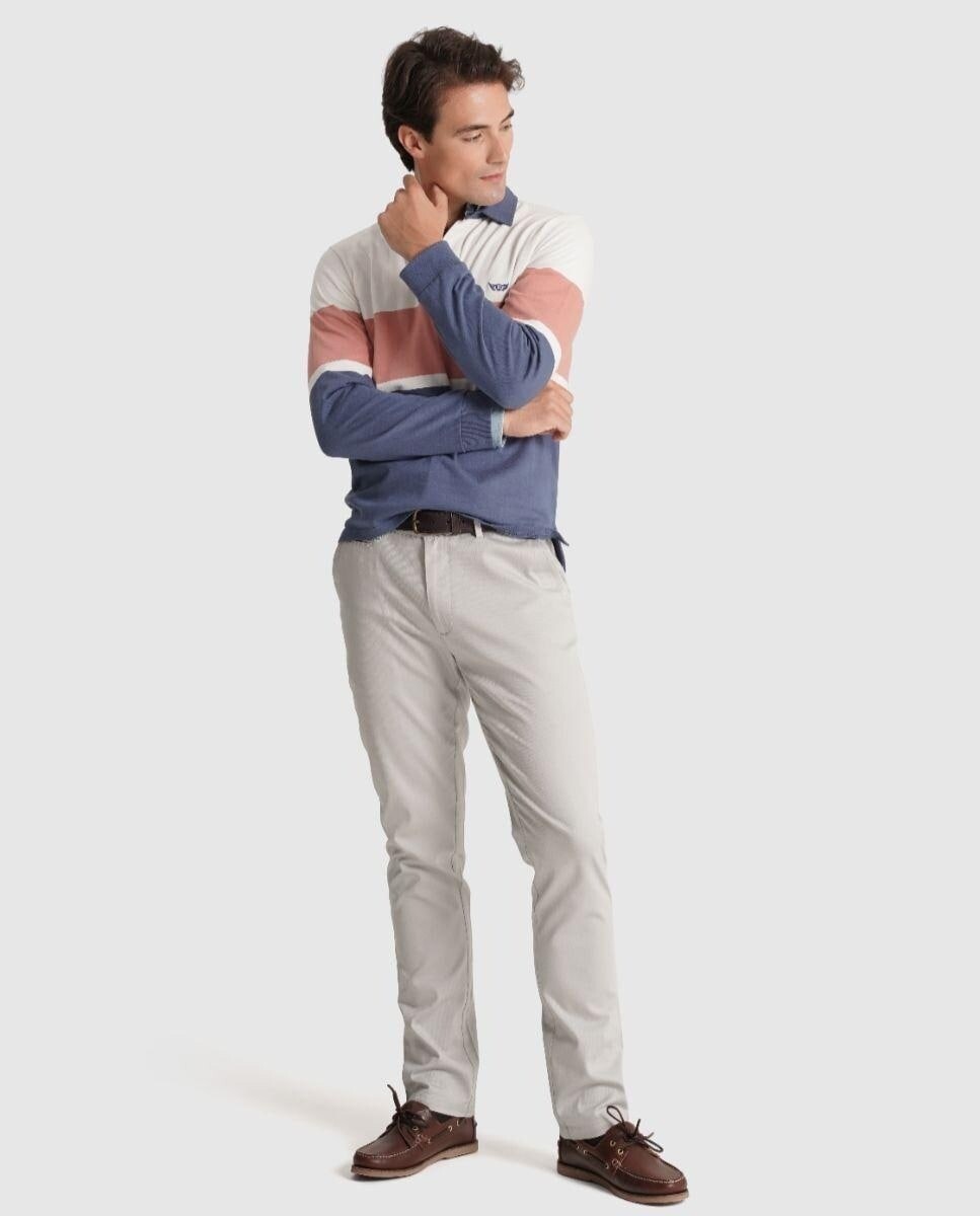 Imagem 0 de Polo de Manga Comprida com Logo Bordado às Riscas