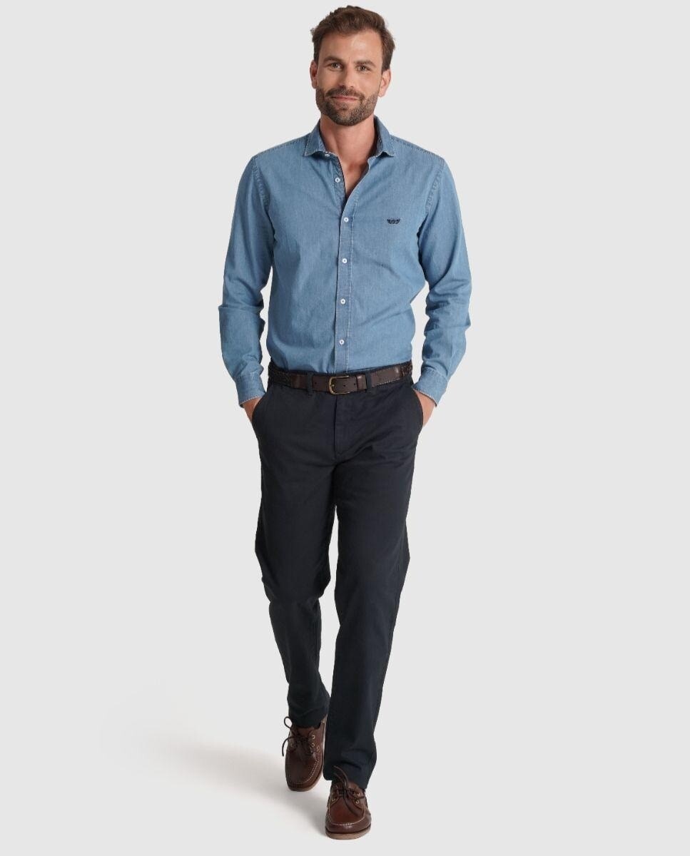 Imagem 0 de Calças Chino de Corte Slim em Azul-marinho