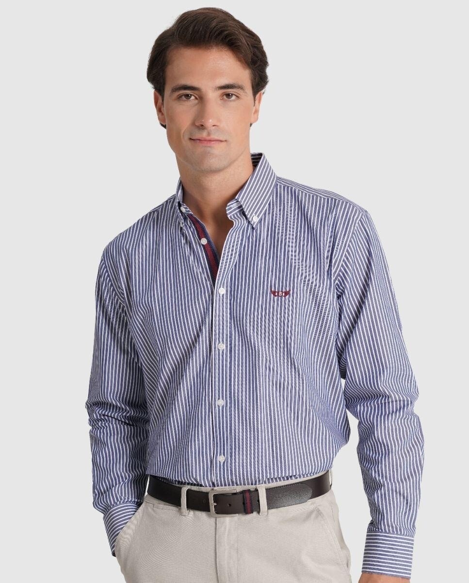 Imagem 0 de Camisa de Manga Comprida 100% Algodão às Riscas